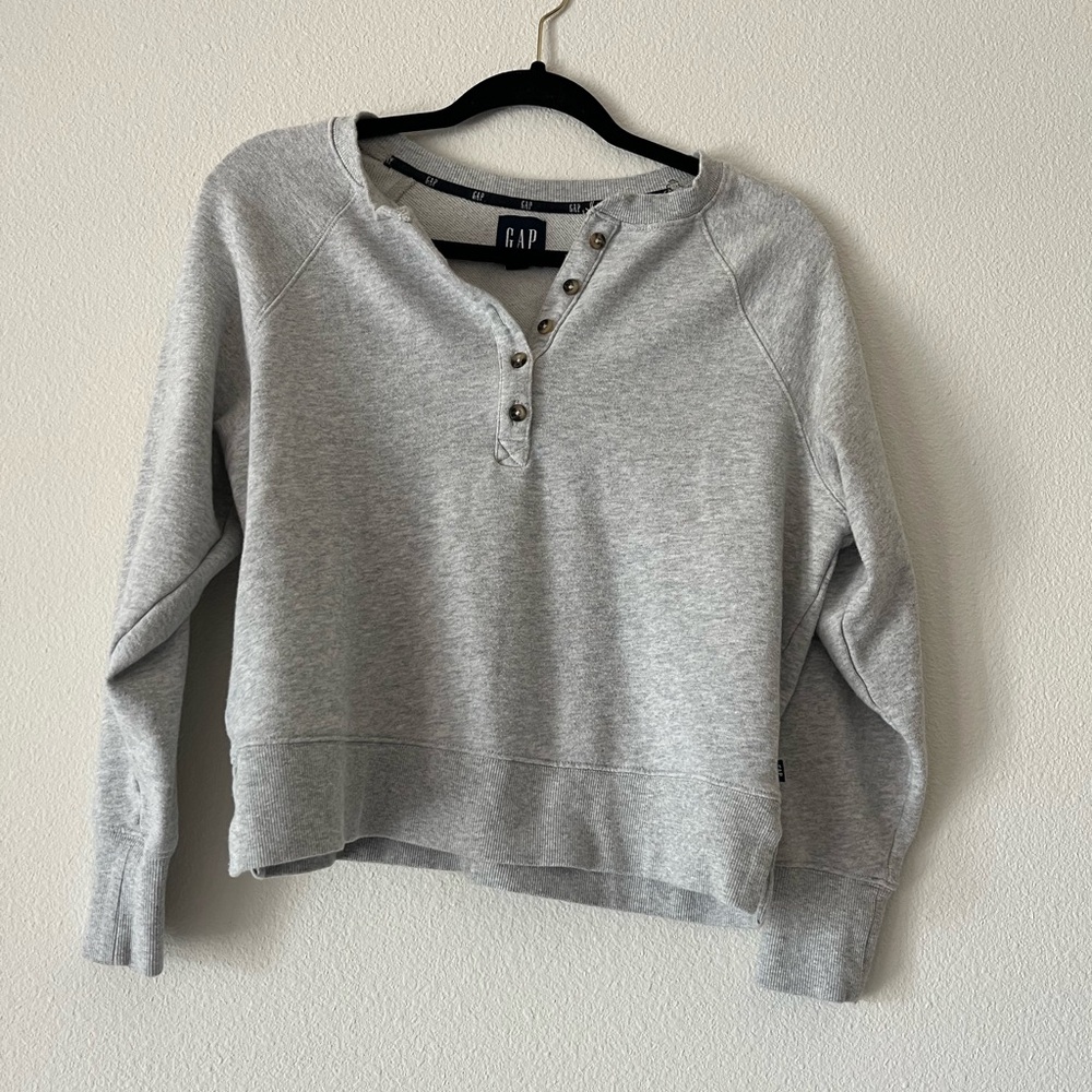 Gap Grey Cropped Henley Sweatshirt, Size M